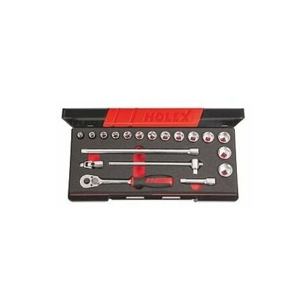 Holex 19 Pc 3/8 inch Drive Socket Set, 6 pt, 8 mm to 22 mm, 633918 6 633918 6